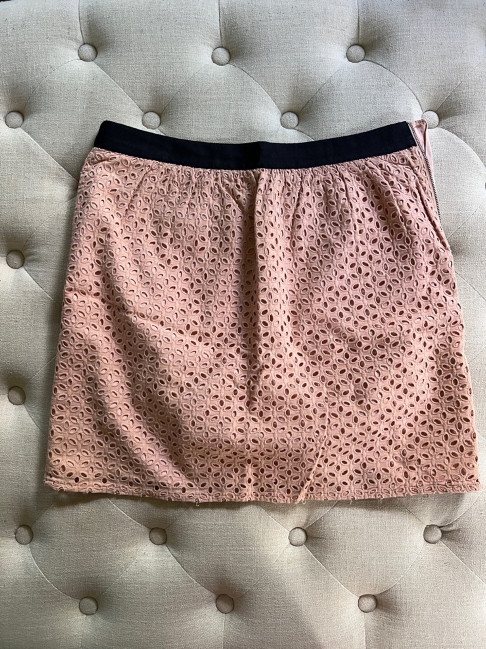 Loft Blush Eyelet Mini Skirt with Black Waistband